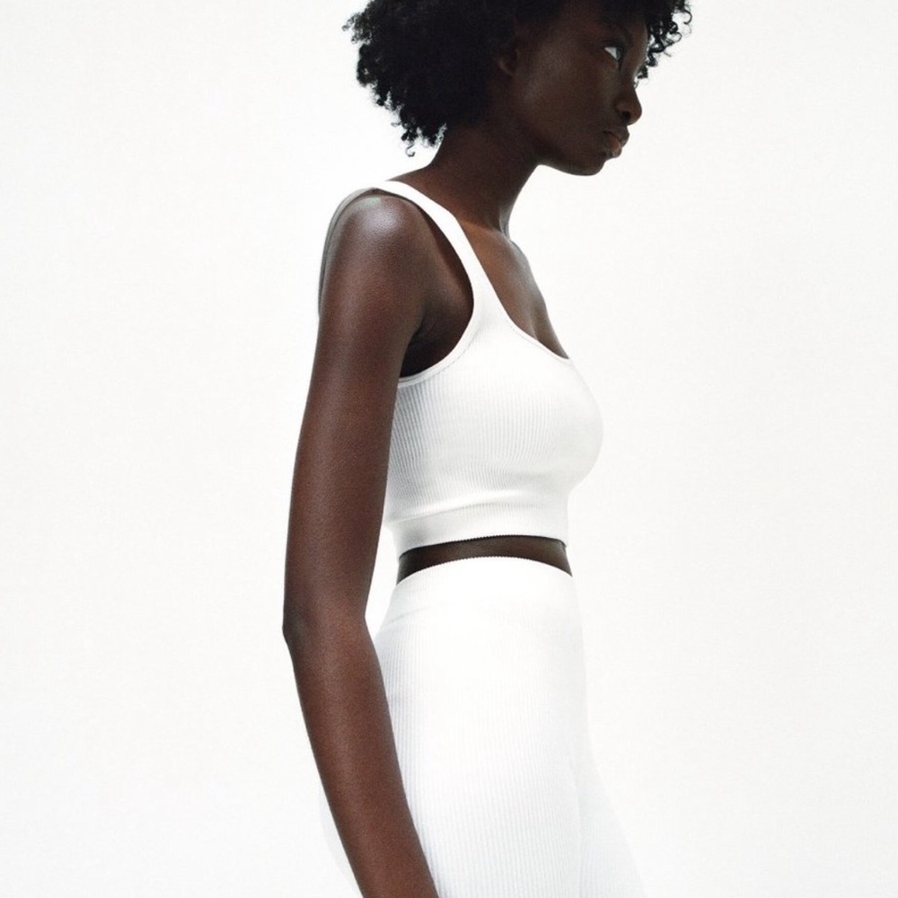 Zara White Ribbed Cropped Tank Top - Size Small